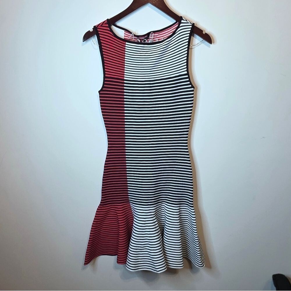 Ohne Titel Black White Red Striped Fit And Flare Sleeveless Dress Size Small